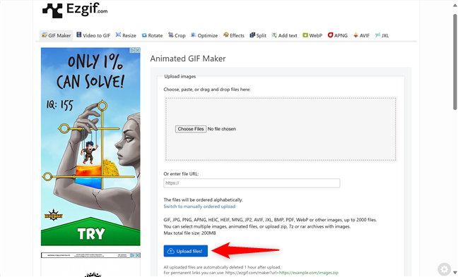 Upload the image files you want to use